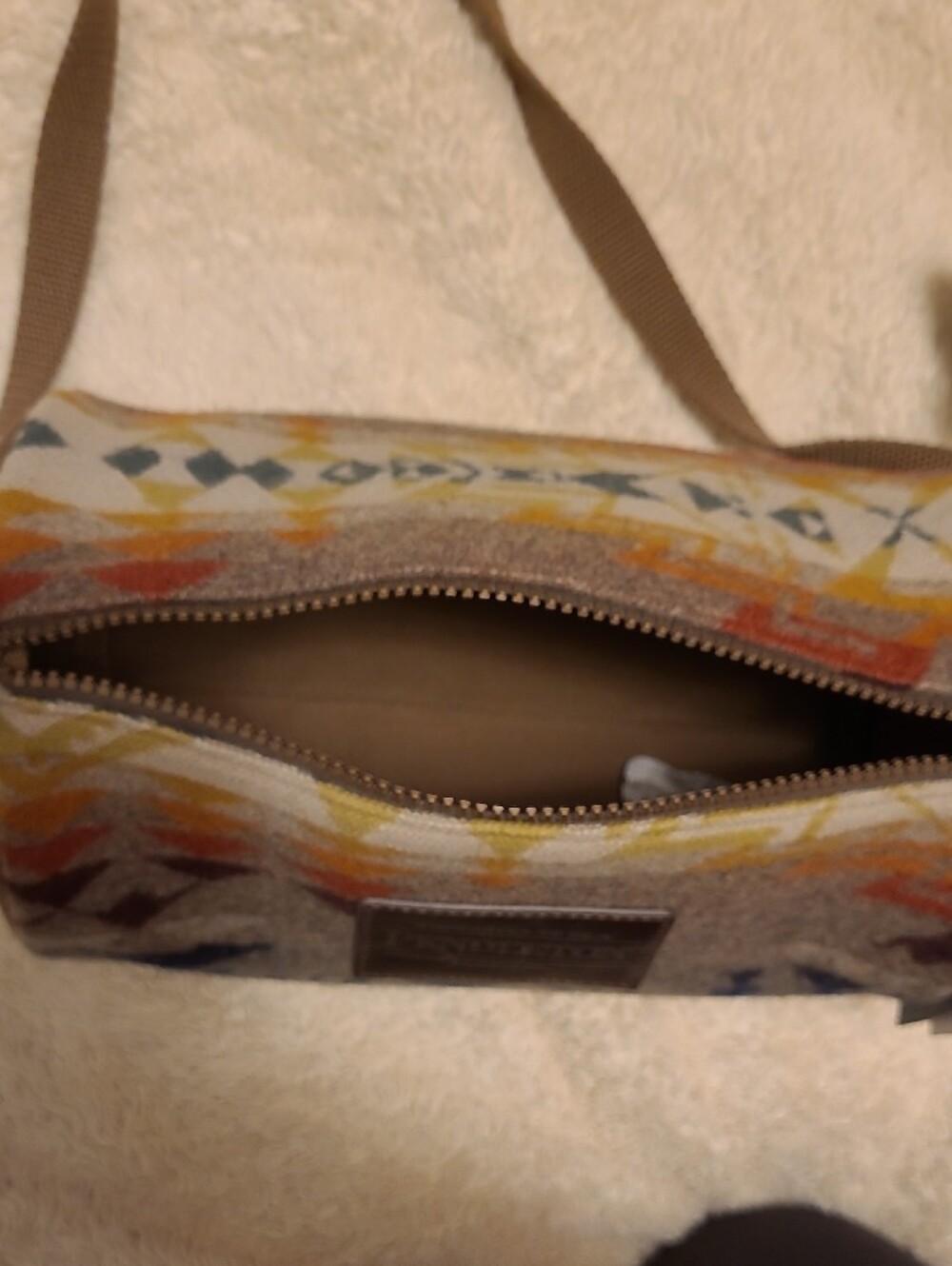 Pendleton Gray Native Print Crossbody with Blue and Mustard Accents - Picture 4 of 5